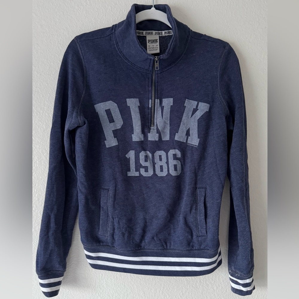 PINK Victoria's Secret Dark Blue Half Zip Sweatshirt | Size XS Extra Small